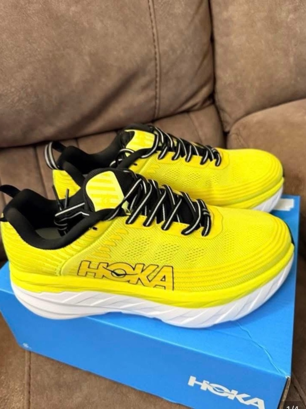 Hoka yellow and Black Cushioned Athletic Sneakers